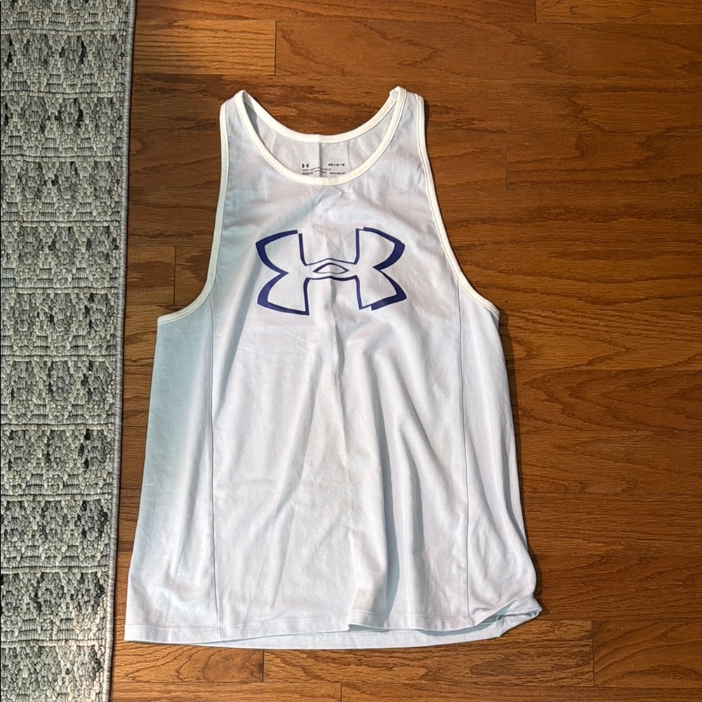Under Armour White Sleeveless Top with Navy Logo